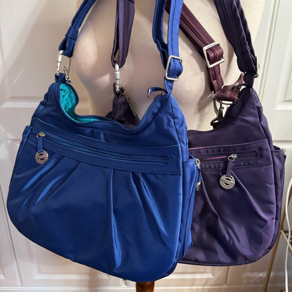 Travelon Blue Shoulder Bag with Pleated Detailing